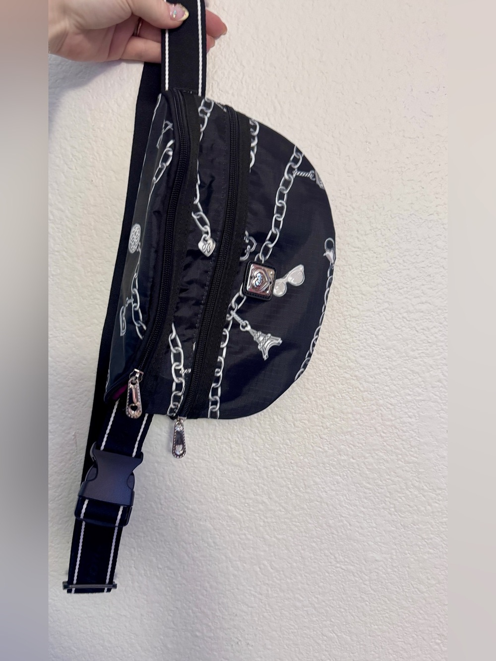 Brighton Black Chain-Print Charm Crossbody Belly Sling Bag
